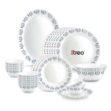 Treo by Milton Opalware Aurelia Lavelle Dinner Set of 27 | Serving for 6 | Microwave & Dishwasher Safe | Bone-Ash Free | Tempered Toughness | Plates & Bowls | Crockery Set for Dining & Gifting