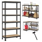 Robustt 6-Tier Multipurpose Storage Rack | Bolt-Free Assembly | Metal Stand with Thick MDF Board | 175kg Capacity Per Shelf | 72x24x12 Inch Adjustable Shelf Rack for Home, Garage & Shop | Black