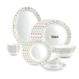 Treo by Milton Opalware Aurelia Meena Dinner Set of 21 | Serving for 6 | Microwave & Dishwasher Safe | Bone-Ash Free | Tempered Toughness | Plates & Bowls | Crockery Set for Dining & Gifting