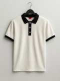 Try This Striped Men Polo Neck Beige T-Shirt