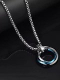 Alvira 3 Circle Blue Ring Pendant with 24inch Stainless Steel Box Chain Rhodium, Silver Stainless Steel Locket