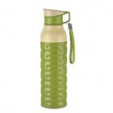 CELLO Puro Steel-X Delta 600 PU Insulated Water Bottle for Office 550 ml Green | Wide Mouth Easy to Carry with Strap Leak Proof Flip Top Lid Inner Steel Water Bottle for School Kids, College & Travel