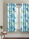 Cortina Floral Light-Filtering Polyester Curtains 5 feet Long Set of 1 for Window [ Opacity: 50-60%, Color: Blue, Printed Curtain -130 GSM ]