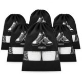 HOMICA Shoe Bags for Travel, Non-Woven Pouches with Transparent Window, Reusable Storage Organiser for Gym, Luggage, Wardrobe, Black, (Pack of 6)
