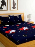 Khwaish Microfiber Double Flat 140 TC Printed 1 Summer Bedsheet with 2 Pillow Covers(Navy Blue)