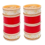 Lucky Jewellery Bridal Bangle Set Dhanteras/Diwali/Bhai Dooj Collection Red Designer AD & Golden Stone Dulhan Chuda Fashion Wedding Chura Punjabi Choora For Women (2673-G1C1-1002-R22)