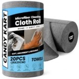 CANDY KART Microfiber Cleaning Cloth Roll, 20Pcs, 4000 Times Washable – 10X Cheaper Than Paper Kitchen Towel Roll – Ultra Absorbent Lint Free Microfiber Cleaning Cloth for Kitchen – Tearable