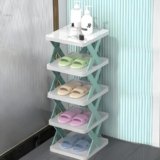 STELITE 5-Layer Plastic Shoe Rack for Home | Stackable & Adjustable Foldable Shoe Organizer Shelf | Space-Saving Storage Stand with Book & Shoe Slots (Green, Medium)