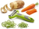 Green 3-in-1 Rotary Peeler for Kitchen | Ultra Sharp Stainless Steel Blades | Vegetable & Fruit Peeler for Potato, Carrot, Cucumber, Apple & More