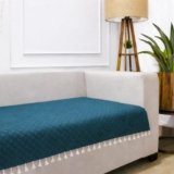 STITCHNEST 3 Seater Quilted Velvet Sofa Cover with Tassels | Elegant Castleton Green Sofa Protector for Living Room | Soft, Washable | Perfect for Enhancing Living Room Interiors