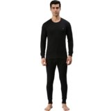 Amul Comfy Men’s Parka Round Neck and Trouser Thermal Set Black