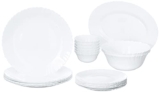 Larah by Borosil Fluted Series Snow Opalware Dinner Set | 21 Piece for Family of 6 | Microwave & Dishwasher Safe | Bone-Ash Free | Crockery Set for Dining & Gifting | Plates & Bowls | White