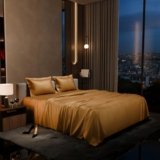 Stoa Paris Double Bedsheet with 2 Pillow Covers, 300 TC UltraSatin Premium Bedding Set, Aesthetic Home Decor, Gift for Couples, Wedding, Anniversary, Date Night – Eternal Glow Gold
