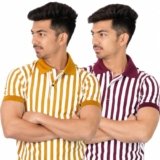 Men’s Striped Polo T-Shirt, Pack of 2, Mustard and Maroon