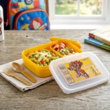 Nayasa Ninja 2 Compartment BPA-Free Plastic Lunch Box for Kids Boys | Transformer Print | Leak Proof Push Lock | Yellow
