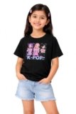Girls Round Neck, Short Sleeve-M Black, Grey