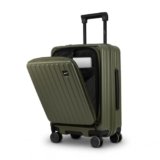 F Gear Montreal Small Cabin Pro 54cm German Polycarbonate Hard Luggage |8 Japanese Hinomoto Silent Wheels|USB & Type-C Charging | Front Opening Suitcase for Travel (Army Green)