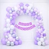Happy Birthday Decoration Kit for Husband Wife Men Women Adults Home Living Room Outdoor Terrace With 30 Pcs Purple White Silver Balloons 1 Pcs Purple Happy Birthday Paper Banner Items Set Combo
