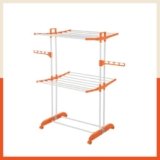 Bathla 2 Level Modular Cloth Drying Stand with Wheels – Rustproof Portable Steel Laundry Rack (Orange – Medium) – Clothes Dryer for Balcony, Indoor & Outdoor Use