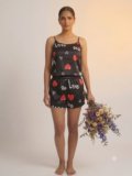 tfv Women Printed Black Night Suit Set