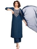 ANNI Designer Women’s Ruby Cotton Embroidered Straight Solid Kurta with Palazzo & Dupatta (Label KEROSIN-VKS04_M_Cerosin_Medium)