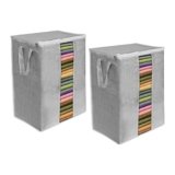 PrettyKrafts Non-Woven Extra Large Saree Cover for Storage/Cloth Organizer for Storage/Saree Bags with Zip/Saree Organizer For Wardrobe/Cloth Storage With Transparent Window, Set of 2, Grey