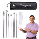 Careforce Ear Wax Cleaner – Resuable Ear Cleaner Tool Set with Storage Pack – Ear Wax Remover Tool Kit with Ear Curette Cleaner and Spring Ear Buds Cleaner 6 Pcs Set Silver