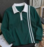 Try This Striped Men Zip Neck Green, White T-Shirt