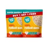 Yogabar 100% Rolled Oats 2 kg (1 Kg Pack of 2 Pouch) | Gluten-Free, High-Fibre Wholegrain Oats | Nutritious Breakfast Cereal, Easy-to-Cook