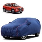 Sulfar 100% Water Resistant Car Body Cover Compatible with Mirror for Toyota Urban Cruiser Tiasor(Breeza) (Triple Stitched, Full Bottom Elastic, Blue Tafetta with Red Piping)