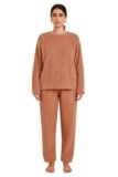 KOTTY Women’s Coral Fabric Fab Brown Winter set (Brown,M)-KTTWINTERSET164M