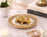Quace Crystal Turtle Tortoise with Decorative Plate for Good Luck, Wealth & Prosperity | Feng Shui Vastu Kachua for Home Decor, Office Desk, Positive Energy, Housewarming Gift
