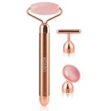 AGARO 3-In-1 Electric Rose Quartz Face Roller, Facial Roller Kit for Face, Eye, Neck, Anti-Aging Facial Massager for Anti-Wrinkles, Skin Firming and Lifting, (Rose Gold)