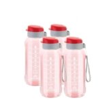 ATTRO Ultra Pro Motivational 1-Liter BPA-Free Water Bottle with Leak-Proof Flip-Top Cap, Nylon Strap and Stylish Color for Daily Hydration Set of 4-Red