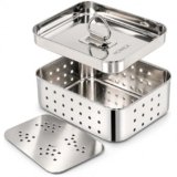 HOMICA Stainless Steel Paneer Maker Mould with Pressing Lid & Removable Base, Square Paneer Press for Homemade Paneer, Tofu, Fresh Cheese & Sprouts
