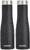 Amazon Brand – Solimo Stainless Steel Fridge Water Bottles | Set of 2 | Textured Finish | 1 L | Black