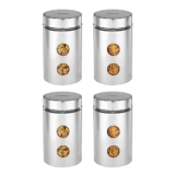 Amazon Brand – Solimo Drip Window Steel Jacketed Glass Jar | Multipurpose Kitchen Organizer With See-Through Window | 1200 Ml Set Of 4 – Silver