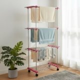 Amazon Brand – Solimo Plastic 3 Layer Cloth Drying Stand with Shoe Drying Section | Dimensions: 110 * 46 * 179 Cm (White and Pink)