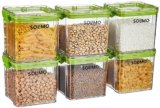 Amazon Brand – Solimo Plastic Multipurpose Airtight Containers For Kitchen, Square, Set Of 6, 700 Ml Each, Green