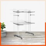 Bathla 2 Level Modular Cloth Drying Stand with Wheels – Rustproof Portable Steel Laundry Rack (Grey – Medium) – Clothes Dryer for Balcony, Indoor & Outdoor Use