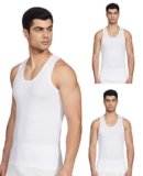 Rupa Jon Sleeveless Vest for Men | 100% Cotton Fabric | Round Neck | Pack of 3 White