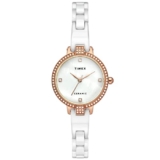 TIMEX Analog Watch for Women with Mother of Pearl White Round Dial & White Ceramic Bracelet Band Water Resistant Women’s Wrist Watches – TWEL15700