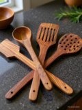 SRE Premium Non Chemical Wooden Spatula Non Stick Cooking Spoons Set of 4 Kitchen Tool Set(Brown, Spatula, Ladle, Cooking Spoon)
