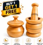 SM wood junction Handcrafted Wooden Mortar & Pestle Set Masher Wood Masher(Pack of 2)