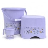 SmartSlide Bathroom Set 3-Pieces – Bucket (18 litres) with Mug (1 litres), Stool, Bathroom Accessory Set of 3, Plastic, Grey (3)