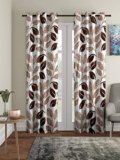 Cortina 2 Piece Floral Design Panel Eyelet Polyester Door Curtains – 7 Feet, Brown | Light-Filtering