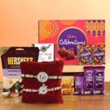 TIED RIBBONS Rakhi For Brother With Chocolate Gifts – Set Of 2 Premium Rakhi With Cadbury Chocolates Hershey’s Kisses and Rakshabandhan Card Hamper – Rakhi Gift For Bhaiya Bhabhi