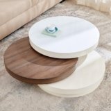 Home Centre | Denver Swivel Coffee Table | Engineered Wood | Center Table, Tempered Glass Top | White | 1 Year Warranty