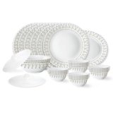 Larah by Borosil Ora Gold Fluted Series Opalware Dinner Set | 23 Pieces for Family of 6 | Microwave & Dishwasher Safe | Bone-Ash Free | Crockery Set for Dining & Gifting | Plates & Bowls | White