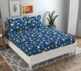 BSB Home 120 Tc Double Floral Printed Bedsheet with 2 Pillow Covers | 110 GSM Soft Brushed Microfiber – Breathable & Wrinkle Free – (86 X 88 Inch, Dark Blue & Yellow & White), 144 Tc